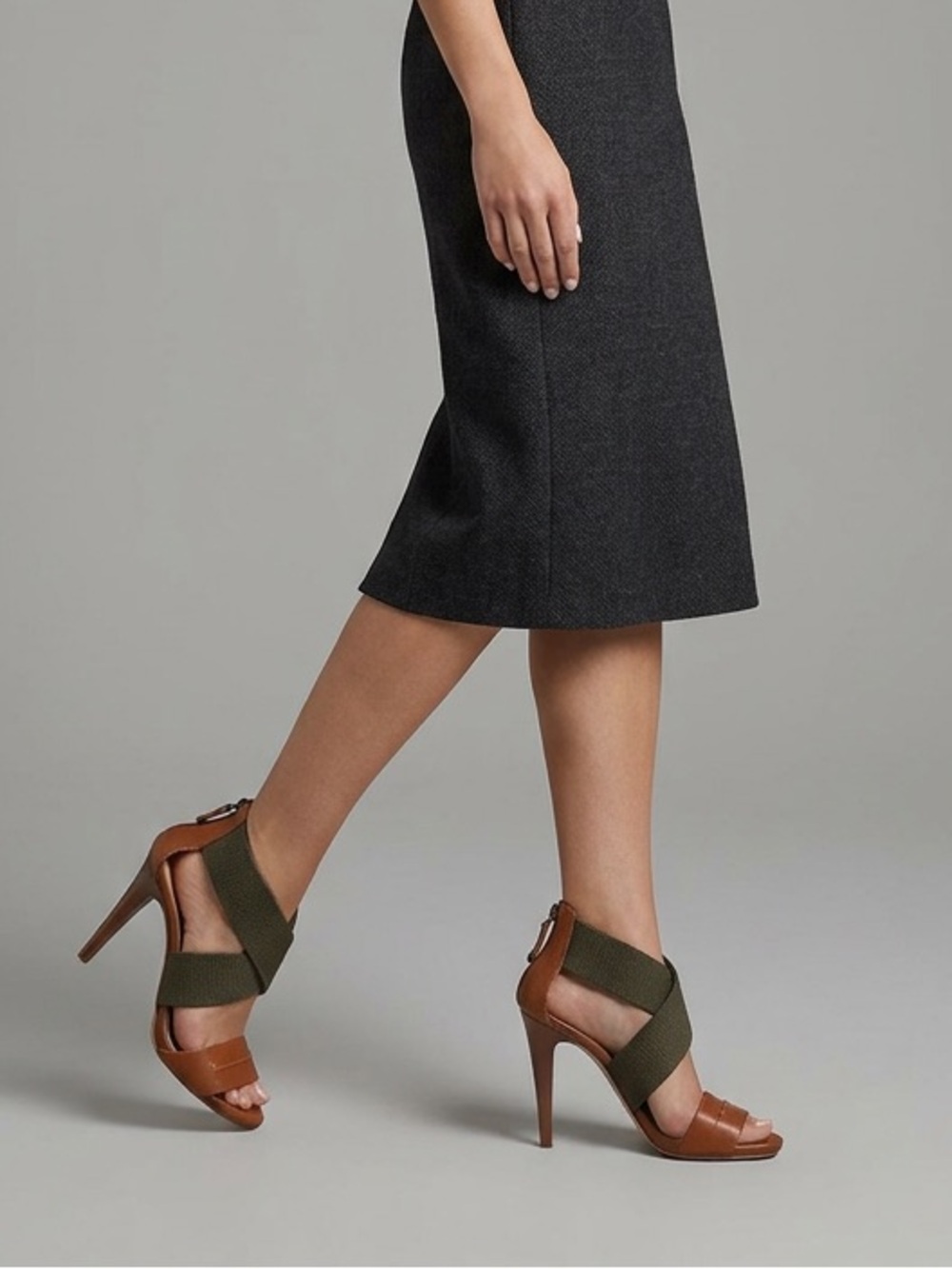 CNC Costume National Italian Leather & Olive Canvas Stiletto Sandals - EU 39